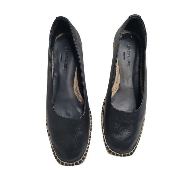 EVERLANE “The Espadrille” Black Leather/Jute Whipstitch & Wedge-Sz 9 - Picture 3 of 8